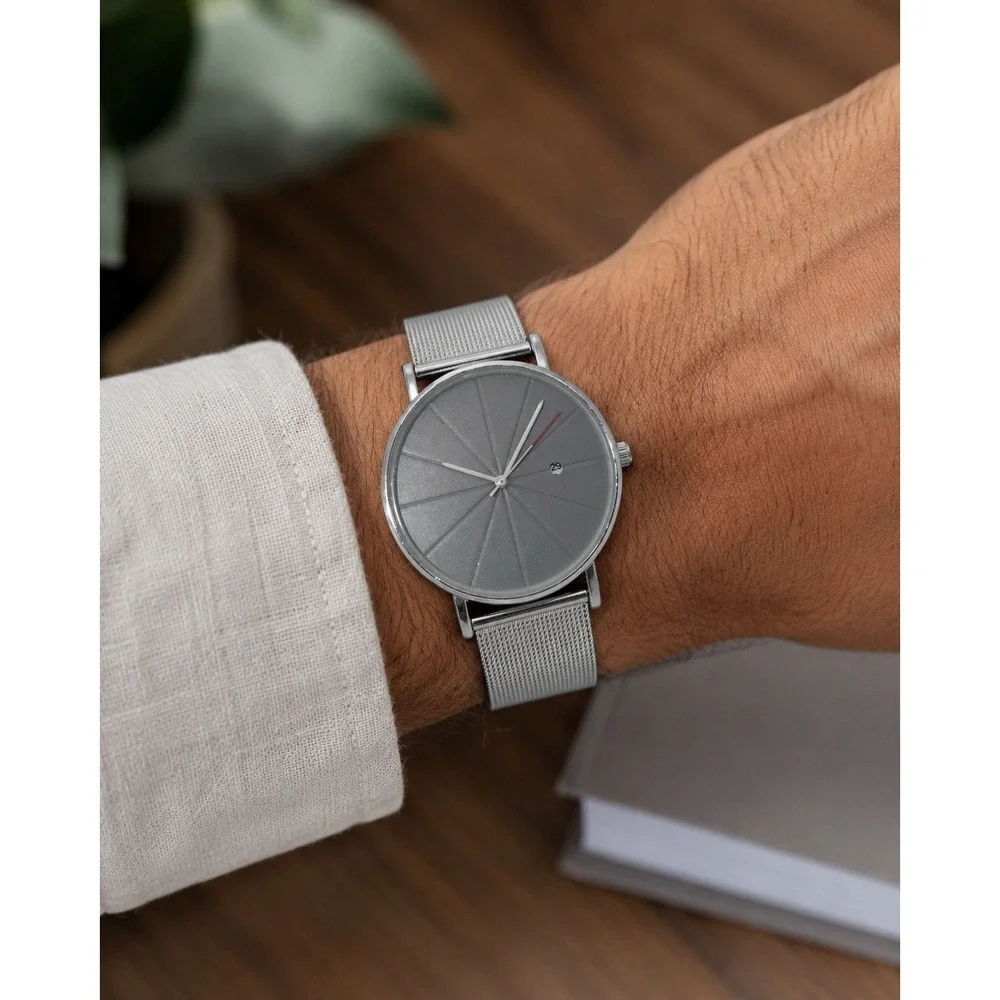Unbranded Wrist Watch Men 38mm Gray Minimalist Mesh Band Analog